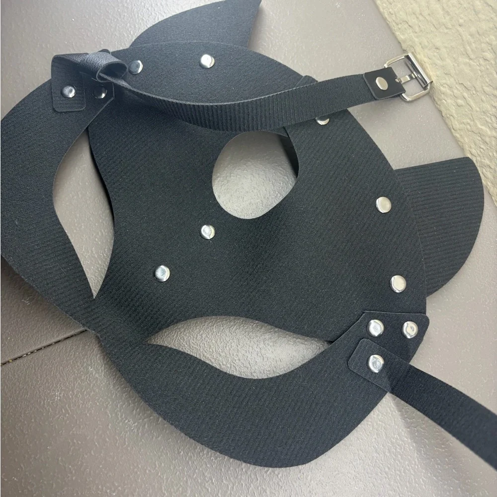 Black Leather Mask with Silver Studs